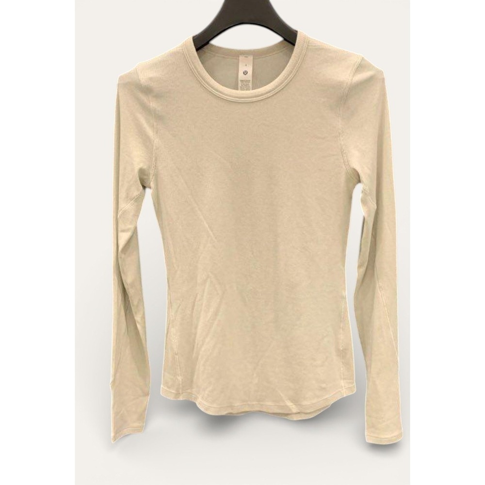 Lululemon Hold Tight LS Top Size 4 Beige Shimmer Sparkle Long Sleeve Fitted